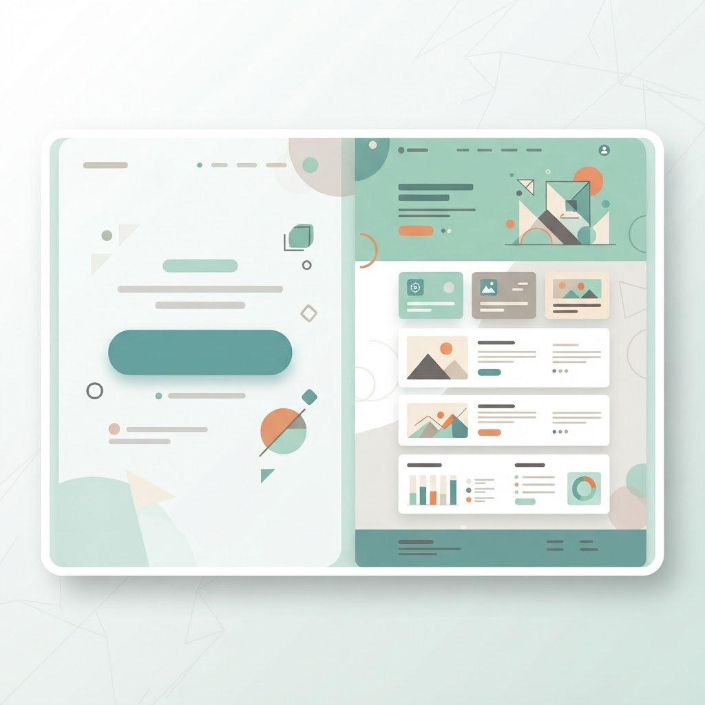 Focused single-button page contrasted with a busy homepage