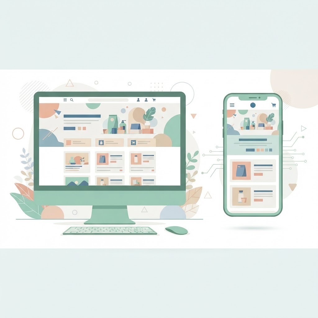 Phone and desktop displaying the same adaptable website layout