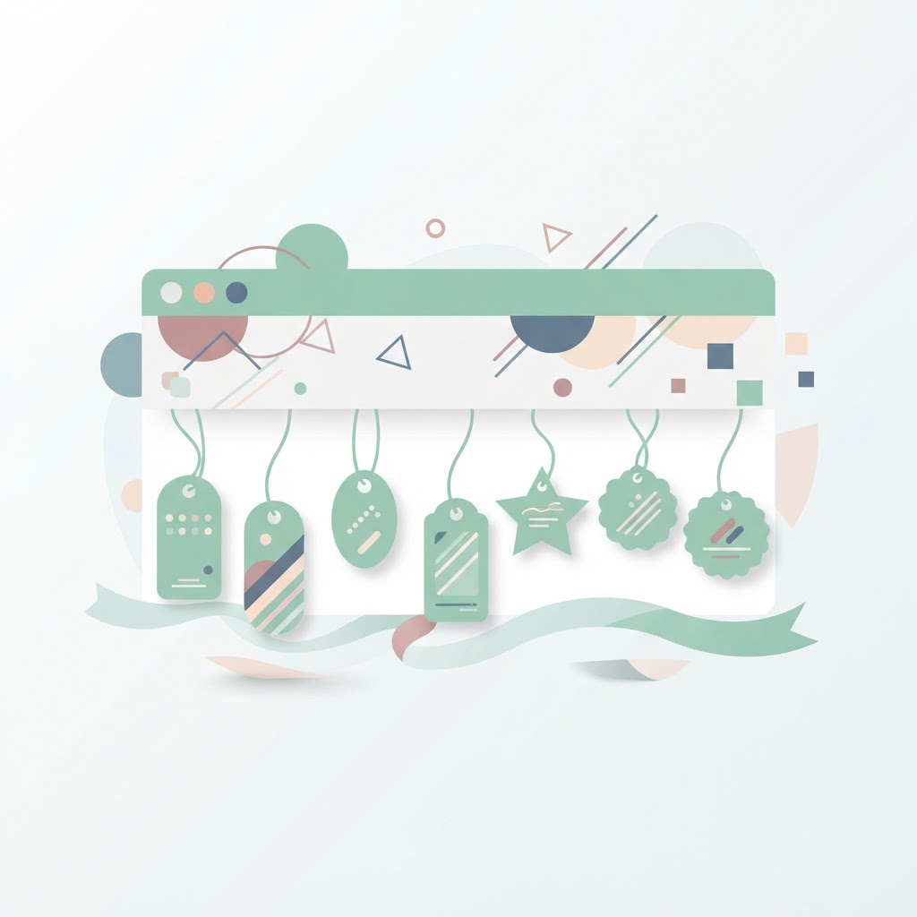 Price tags hanging from a browser window, representing website budgets