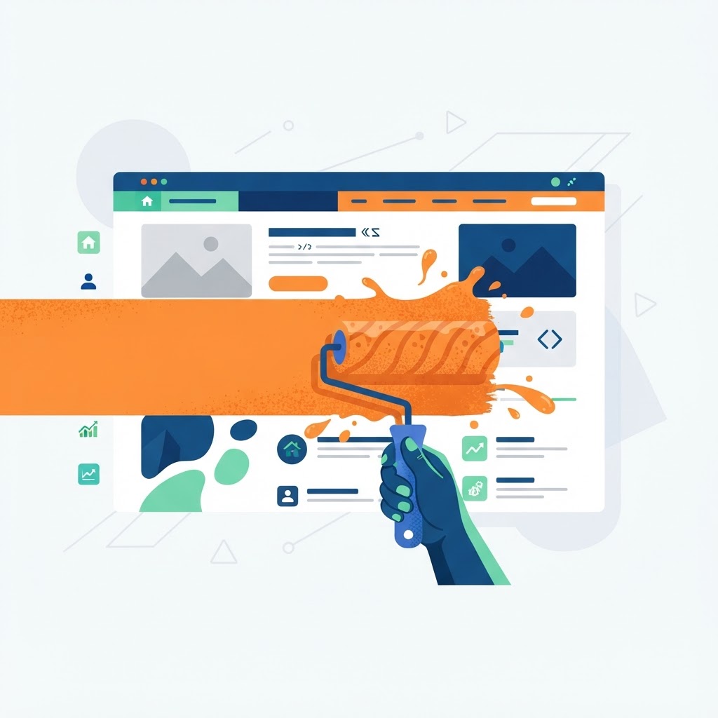 Paint roller refreshing a webpage, symbolizing a visual update