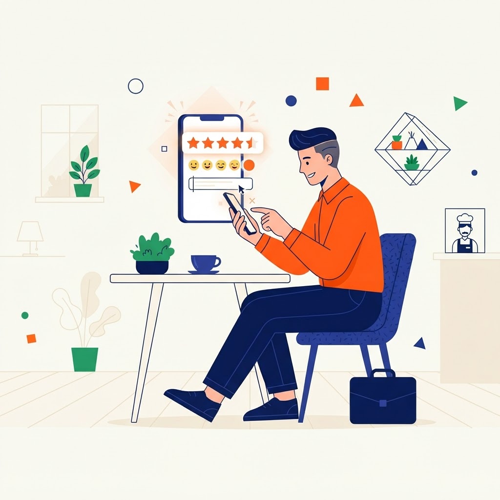 Customer writing a star review on a phone