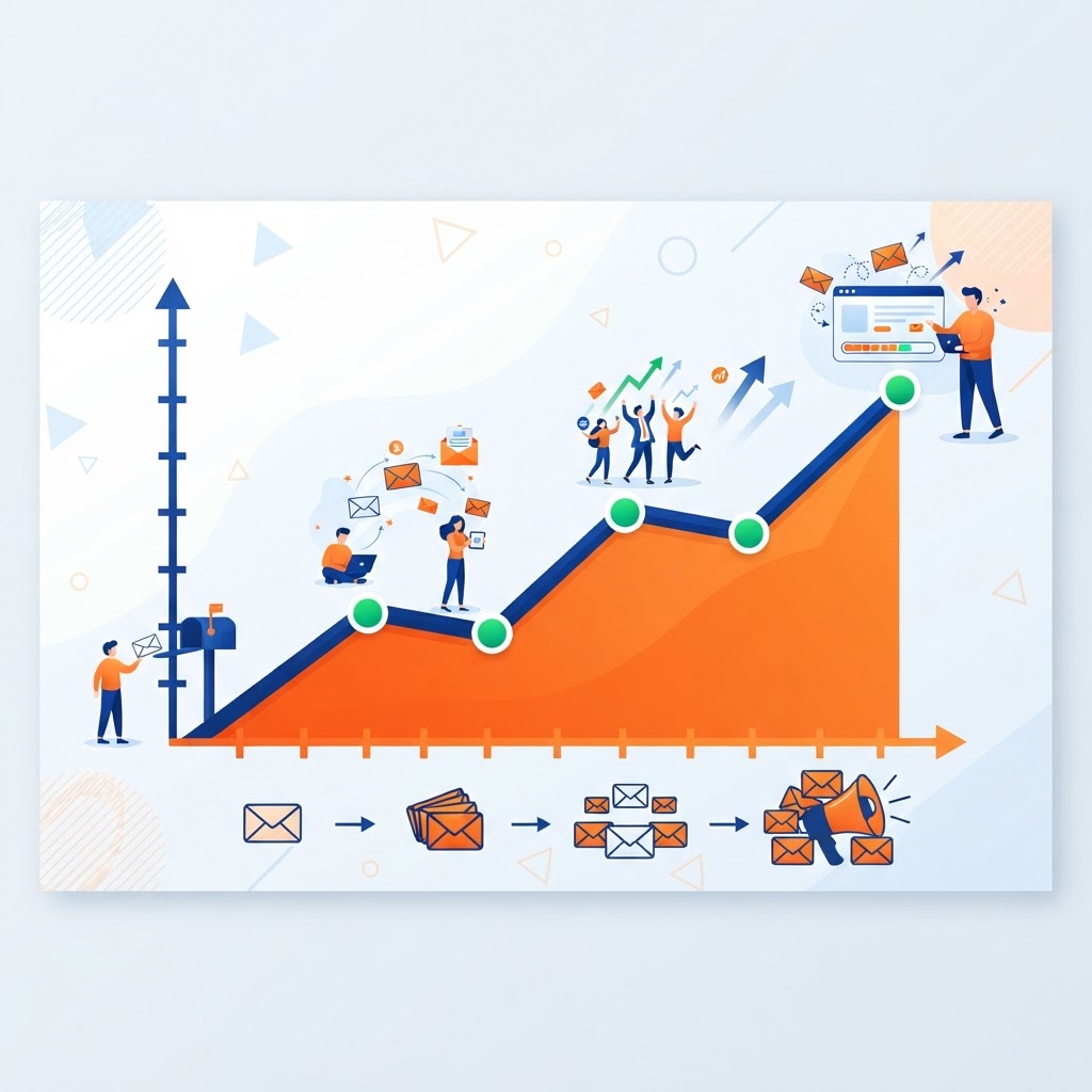 Growing line chart, representing an expanding email list