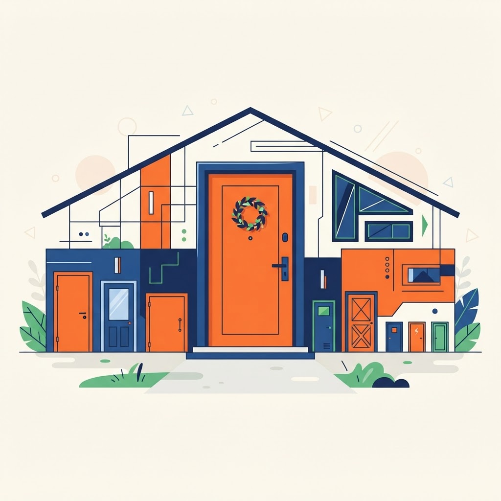 House with one main door and several side doors, representing navigation choices
