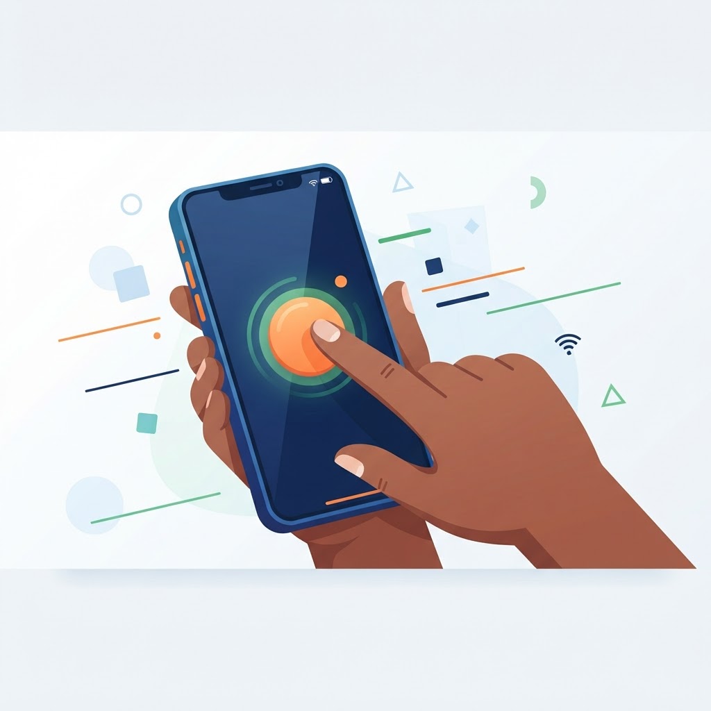 Thumb tapping a button on a phone screen