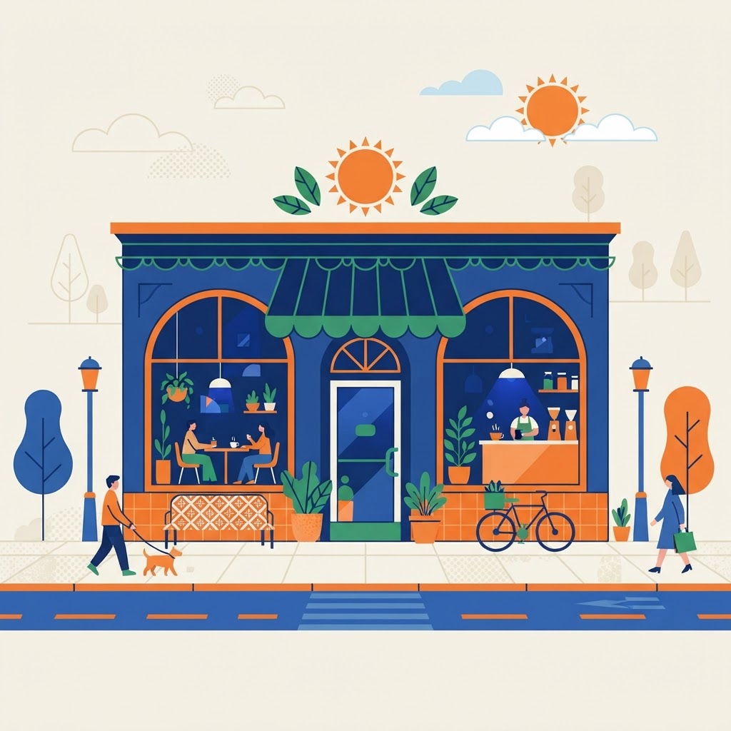 Camera capturing a storefront, favoring authentic photography