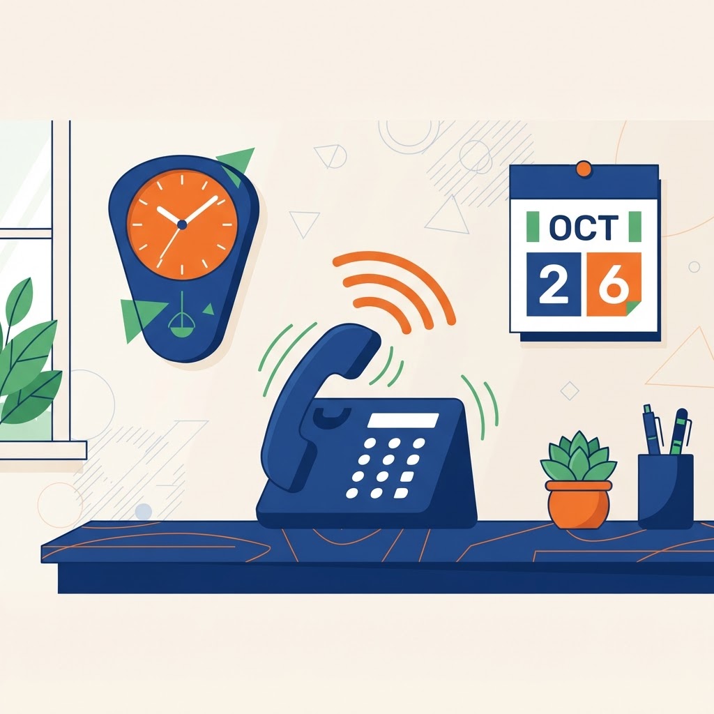 Clock and calendar beside a phone, setting response expectations