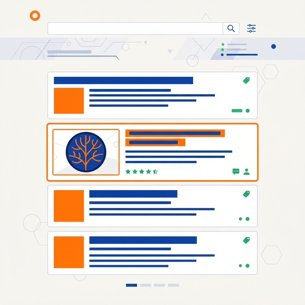 Search results with a helpful article highlighted, showing content rankings