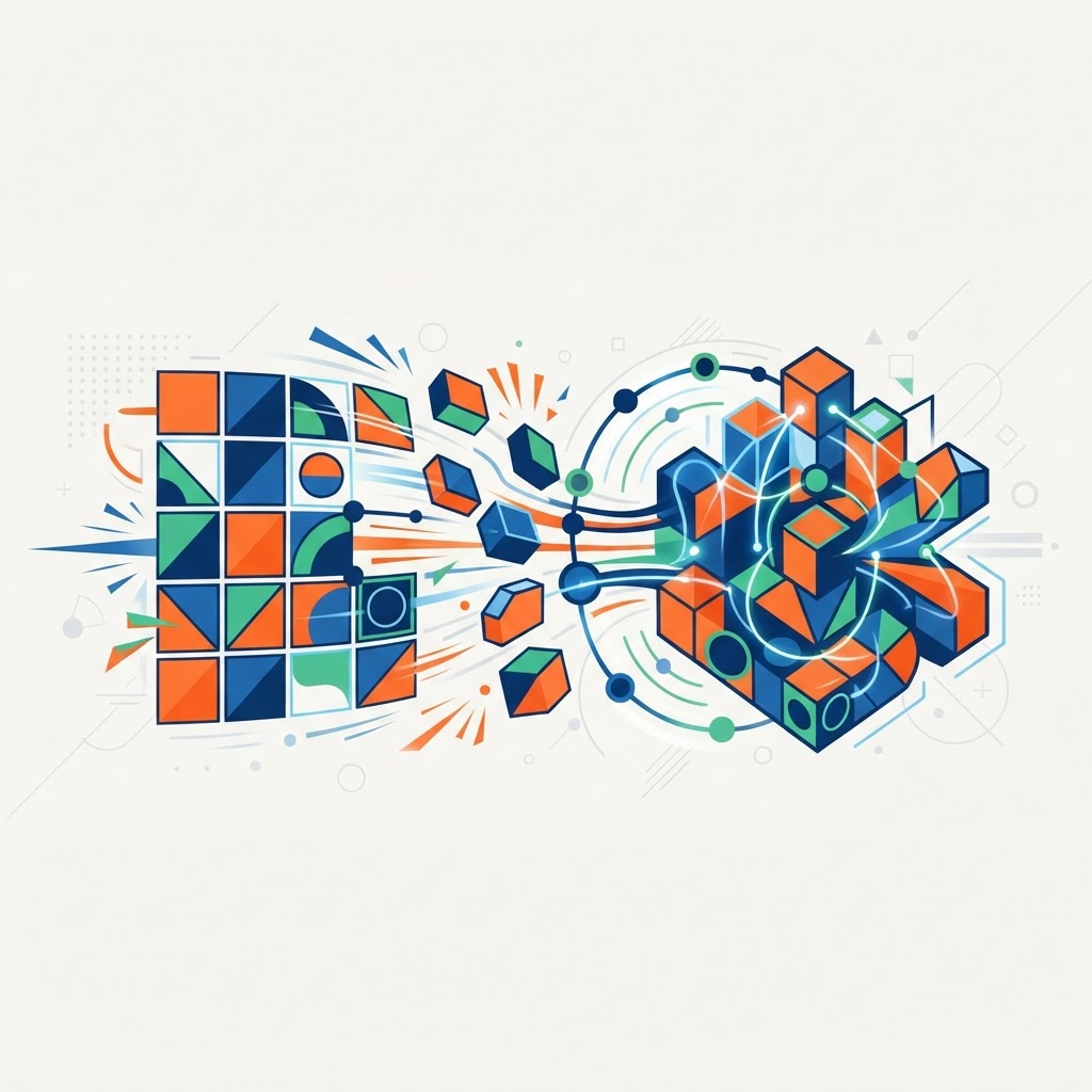 Flexible grid snapping into a new shape, showing adaptability