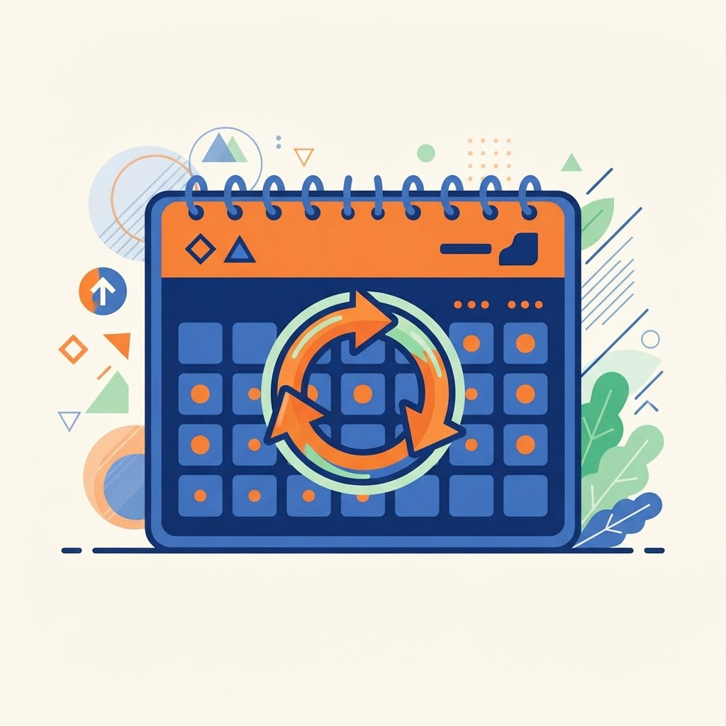 Calendar with refresh arrows, showing a review cadence