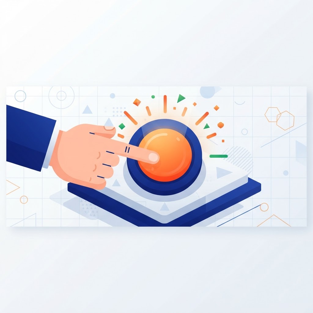 Hand pressing a glowing buy button