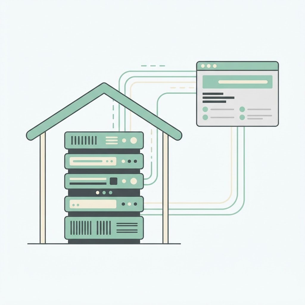 Illustration of a server rack with a protective roof, representing where a hosted website lives